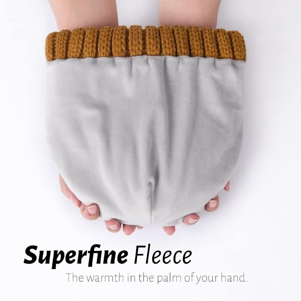 Women’s Brown Winter Fleece-Lined Chunky Knit Beanie Snow Hat Cap - Picture 3 of 6